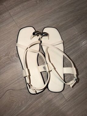 Old Navy Cream Square-Toe Strappy Sandals with Silver Accent